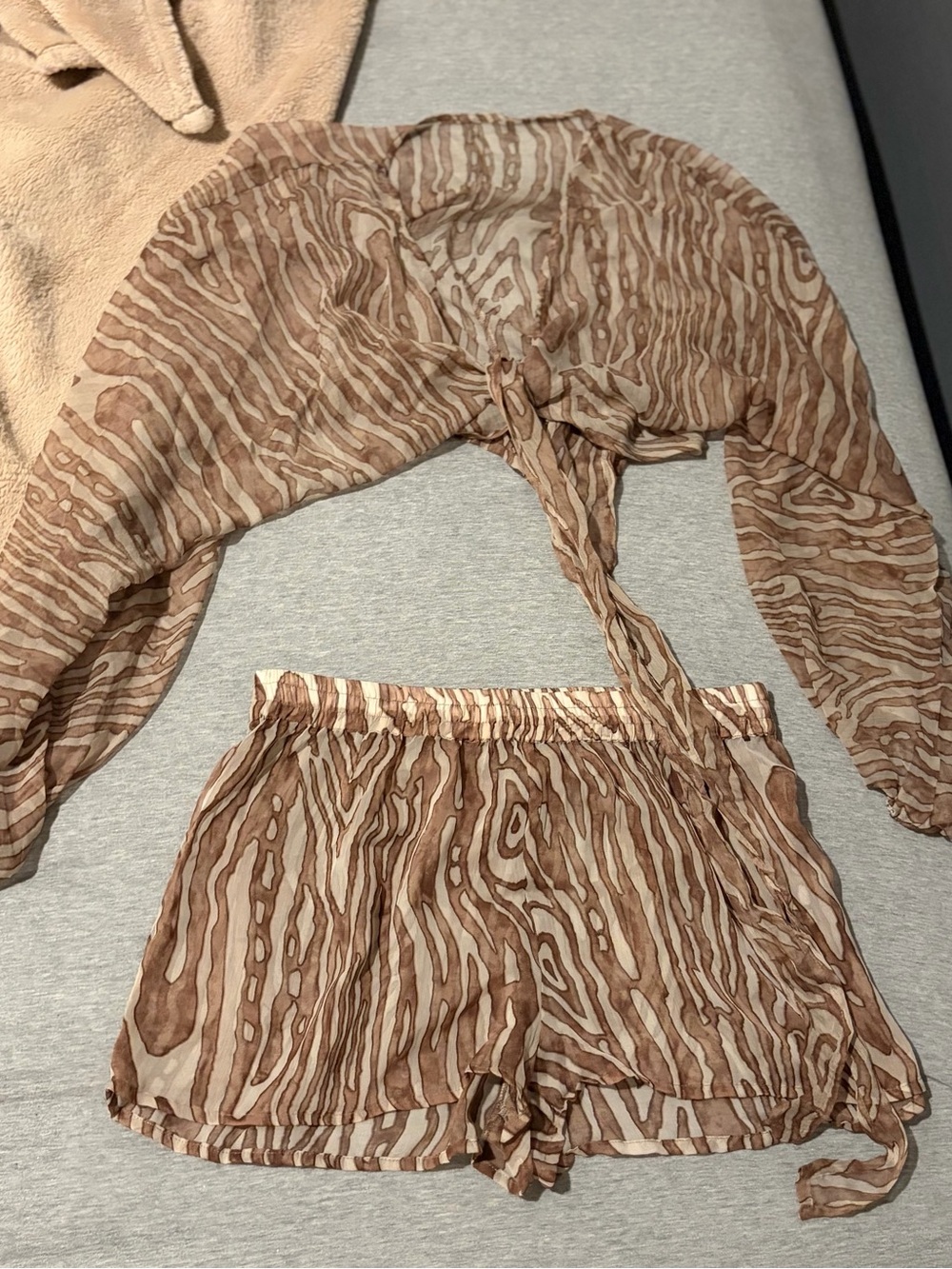 Fashion Nova Brown & Cream Zebra-Print Two-Piece Mesh Set